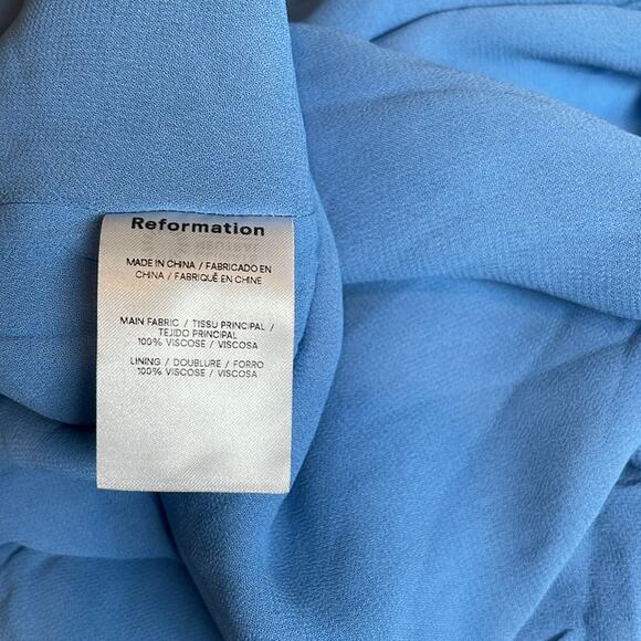 Reformation Winola Ruffle High Slit Azure Blue Maxi Dress Size XL - Picture 9 of 9